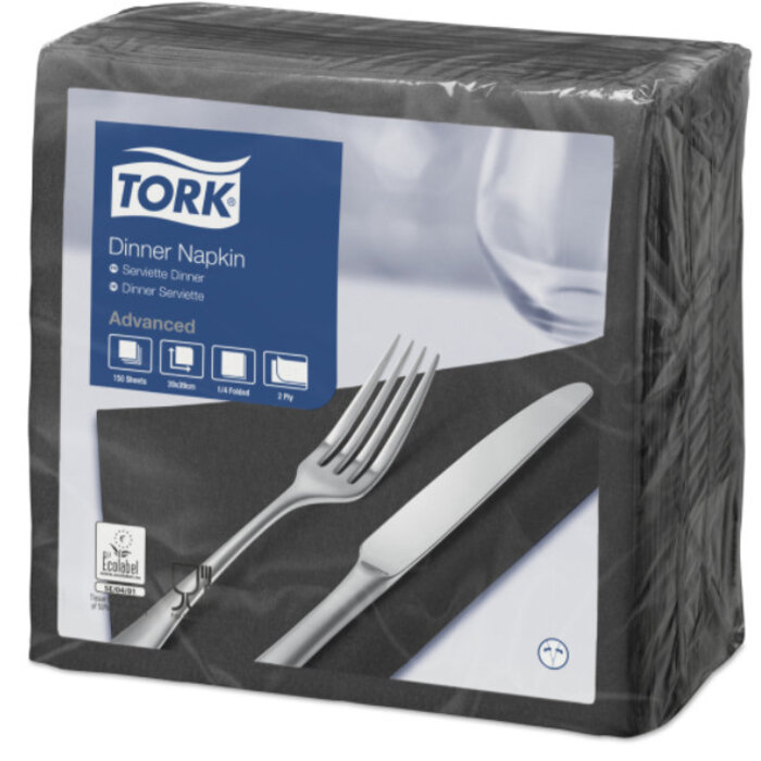 Tork Tork tissue servet 39x39cm 2-laags 1/4-vouw zwart 12x150