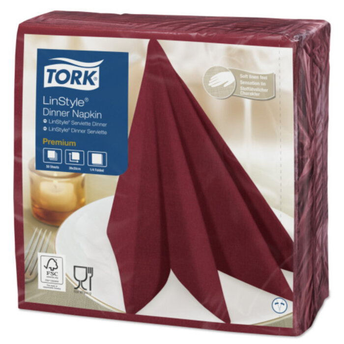 Tork Tork LinStyle® servet 39x39cm 1/4-vouw burgundy 12x50