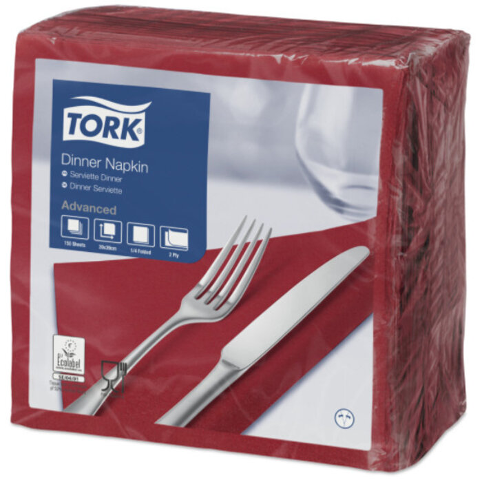 Tork Tork tissue servet 39x39cm 2-laags 1/4-vouw burgundy 12x150