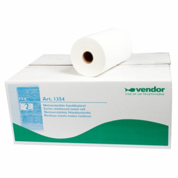 Vendor Vendor 1354 Handdoekrollen, wit, draadversterkt katoen, 23cm (12 rollen á 60 meter)
