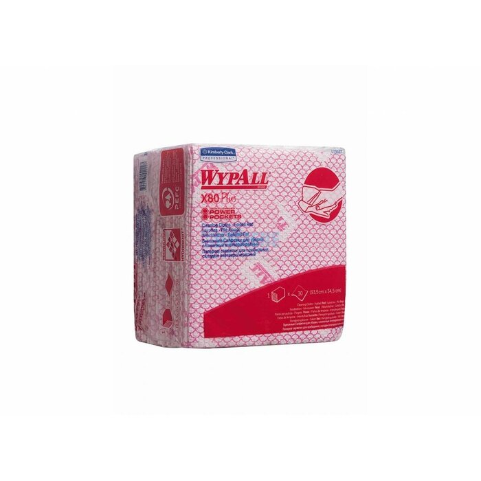 Kimberly Clark WYPALL* X80 Plus Sopdoeken - 1/4 Gevouwen - Rood
