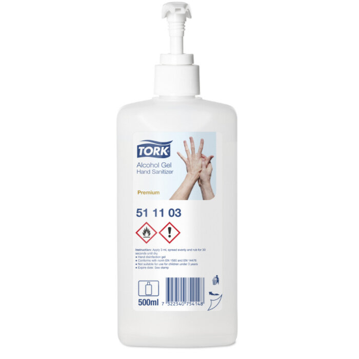 Tork 12x Tork Alcohol Gel Hand Sanitizer - Transparant - Fles met pomp