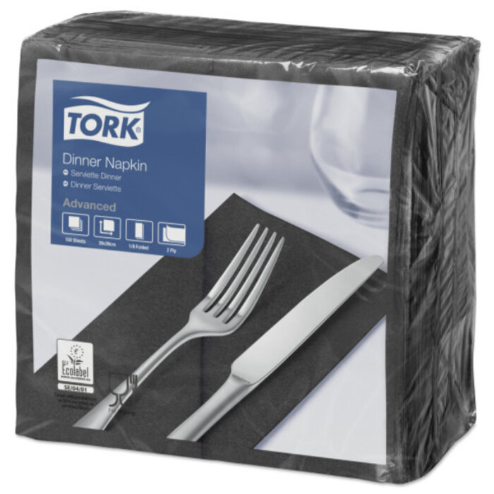 Tork Tork tissue servet 39x39cm 2-laags 1/8-vouw zwart 12x150