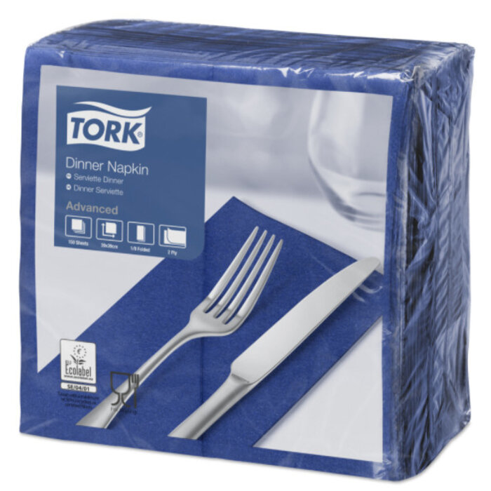 Tork Tork tissue servet 39x39cm 2-laags 1/8-vouw donker blauw 12x150