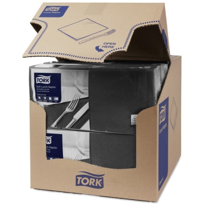 Tork Tork tissue servet 33x33cm 3-laags 1/4-vouw zwart 10x150
