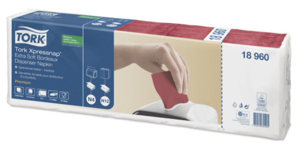 Tork Tork Xpressnap® dispenserservet 21,6x16,5cm 2-laags 1/2-vouw bordeaux rood