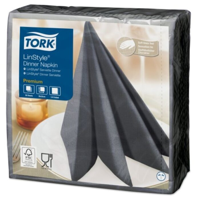 Tork Tork LinStyle® servet 39x39cm 1/4-vouw Antraciet 12x50