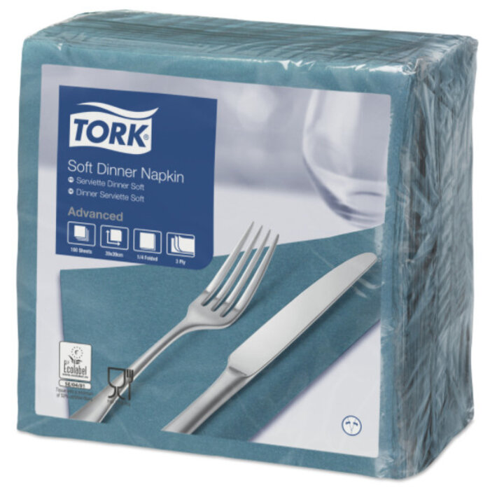 Tork Tork tissue servet 39x39cm 3-laags 1/4-vouw Blauwgroen 12x100