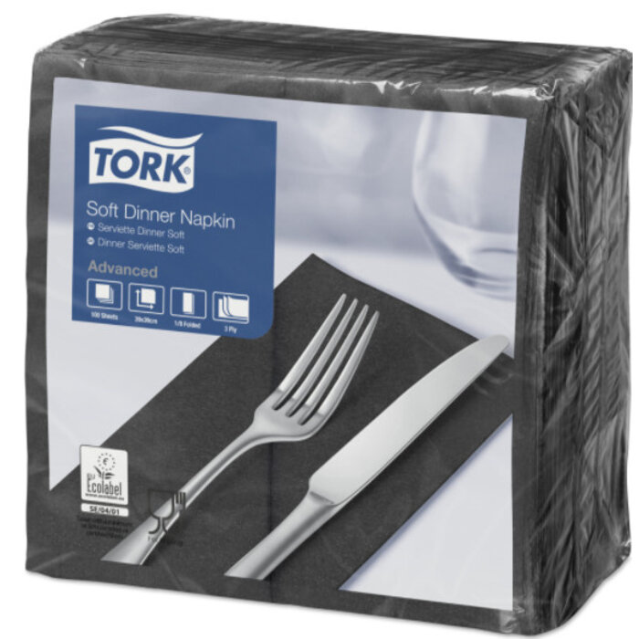 Tork Tork tissue servet 39x39cm 3-laags 1/8-vouw zwart 12x100