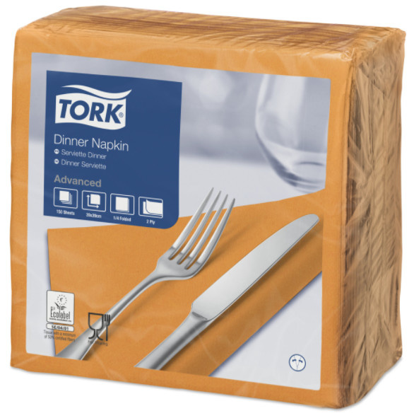 Tork Tork tissue servet 39x39cm 2-laags 1/4-vouw oranje 12x150