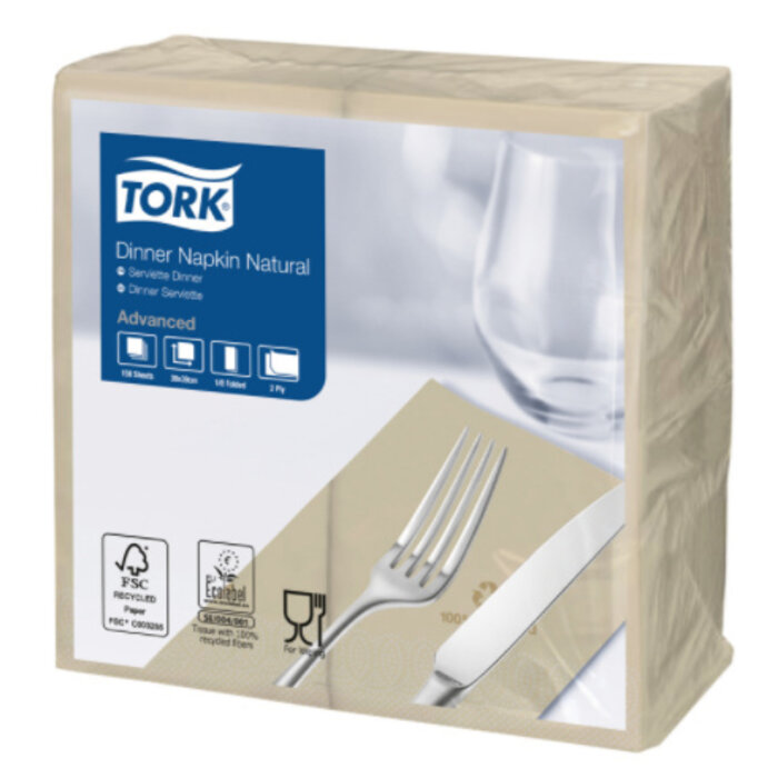 Tork Tork Dinnerservet 39x39cm 2-laags 1/8 vouw 12x150 Naturel