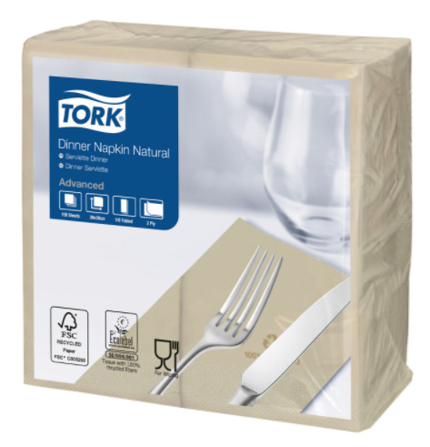 Tork Tork Dinnerservet 39x39cm 2-laags 1/8 vouw 12x150 Naturel