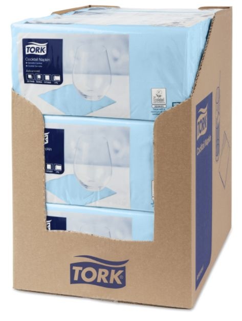 Tork Tork tissue servet 23x23cm 2-laags 1/4-vouw lichtblauw 10x300
