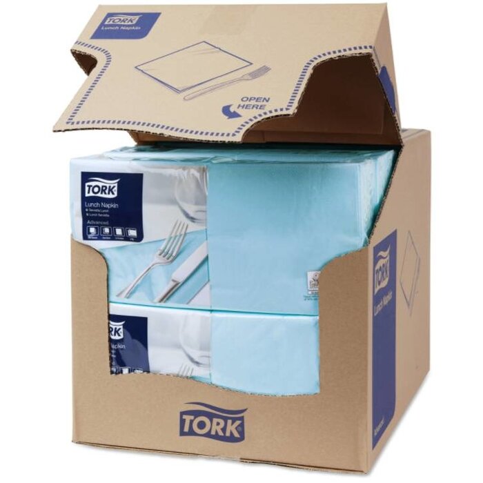 Tork Tork tissue servet 33x33cm 2-laags 1/4-vouw lichtblauw 10x200