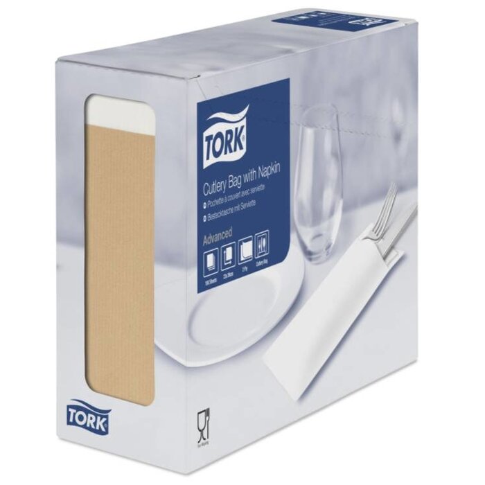 Tork Tork bestekzakje met 2-laags servet wit 5x100 naturel