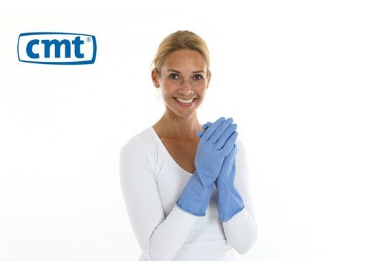 CMT Huishoudhandschoen extra stevig rubber food approved 12 paar - blauw