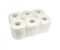 Eigen merk Poetsrollen Midi, 6x 300M, 1-laags, cellulose, wit, geperforeerd