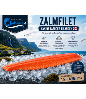 Hele zalmfilet zijde 1,6 kg (Faeröer Eilanden) Hele zalmfilet zijde 1,6 kg (Faeröer Eilanden)