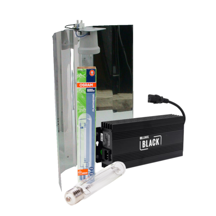 Osram Lumii Black + Mirror Reflector + Osram Plantastar 600 Watt ~ Complete Lighting Set