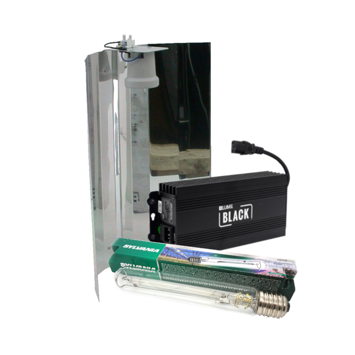 Sylvania Lumii Black + Mirror Reflector + Sylvania Grolux 600 Watt ~ Complete Lighting Set