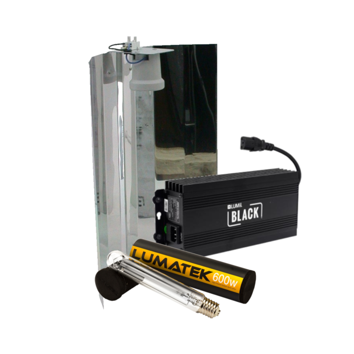 Lumatek Lumii Black + Mirror Reflector + Lumatek Dual Spectrum 600 Watt ~ Complete Lighting Set