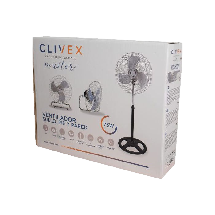 Clivex Clivex Master Ventilator ~ 3-in-1 Wand/Staand/Vloer fan | 75W | 45cm