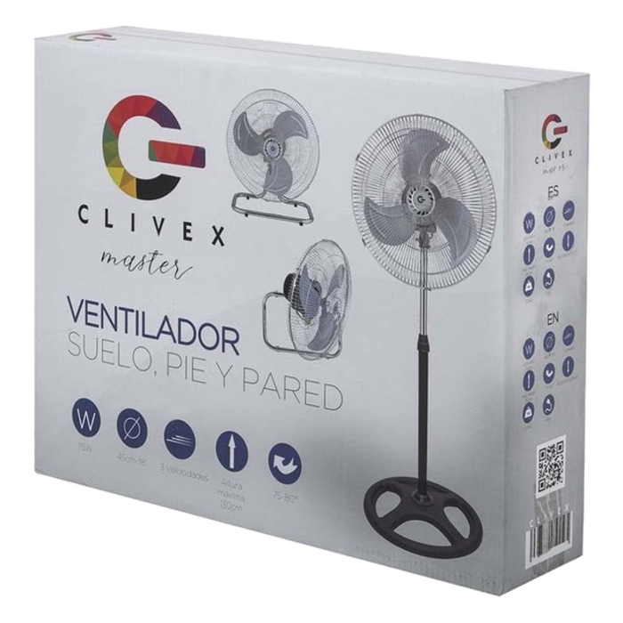 Clivex Clivex Master Ventilator ~ 3-in-1 Wand/Staand/Vloer fan | 75W | 45cm