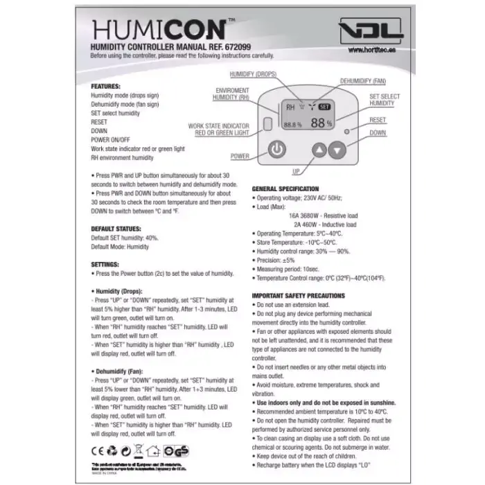 VDL VDL Humicon Digitaal Plug 'n Play - Hygrostaat