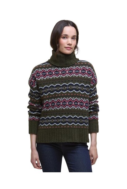 Barbour Helen Fair isle Roll-Neck Jumper Olive Multi