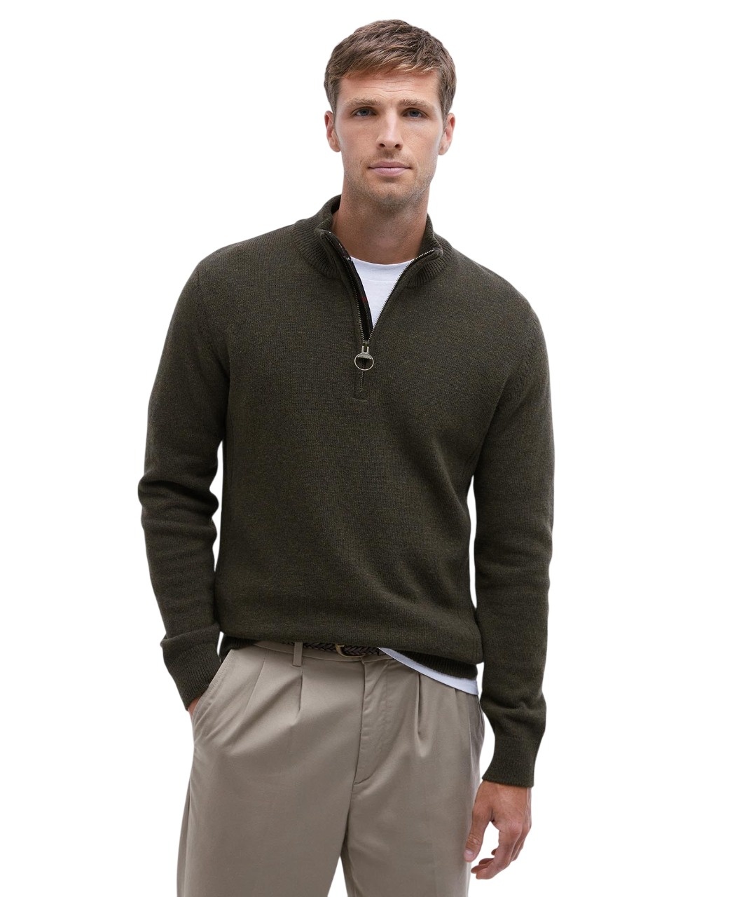 Barbour Holden Half Zip Jumper Olive Marl-1