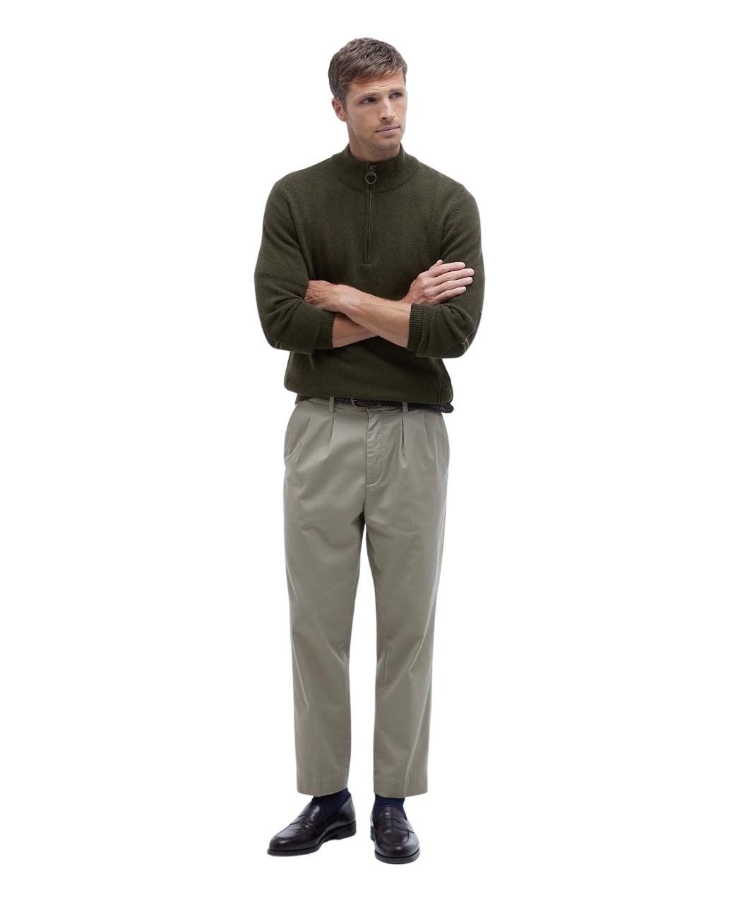 Barbour Holden Half Zip Jumper Olive Marl-2