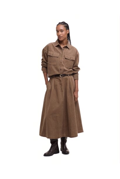 Barbour Yasmin Cord Midi Skirt Military Brown