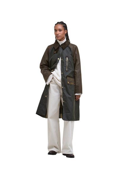 Barbour Evette Waxed Car Coat Fern/Beech/Ancient Tartan