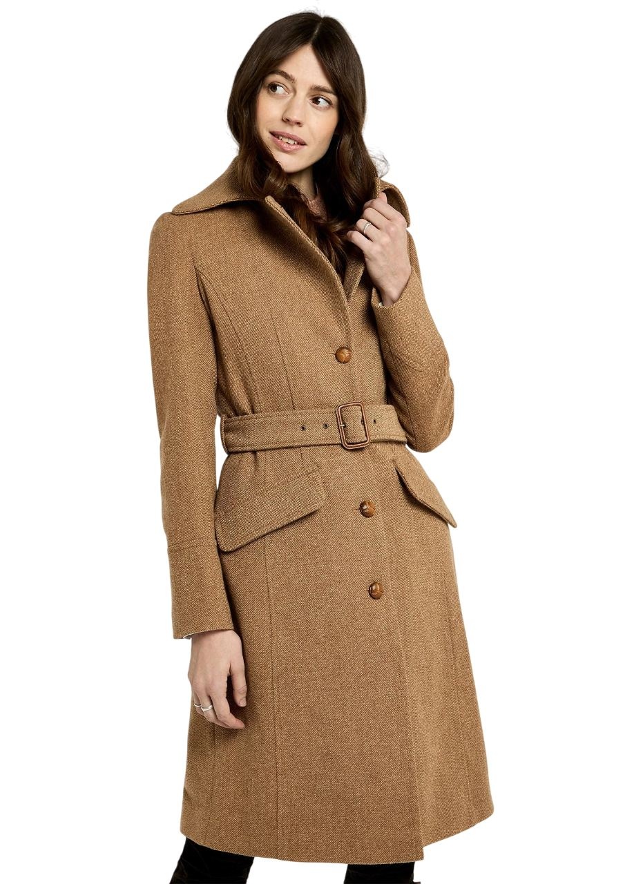 Dubarry Brookvale Dames Lange Tweedjas - Camel Twill-1