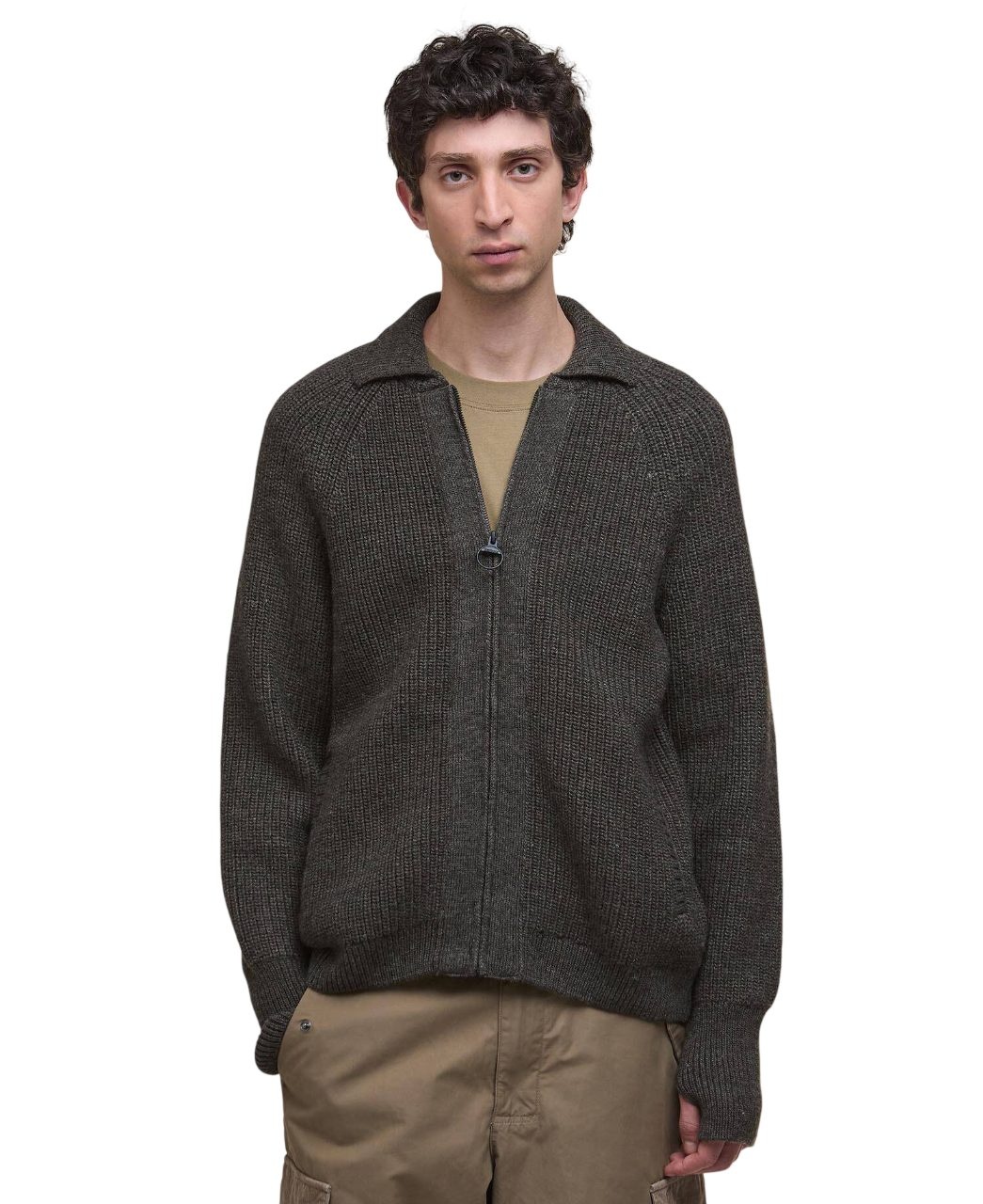 Barbour Garthman Knitted Zip-Up Jumper Olive Ink-1