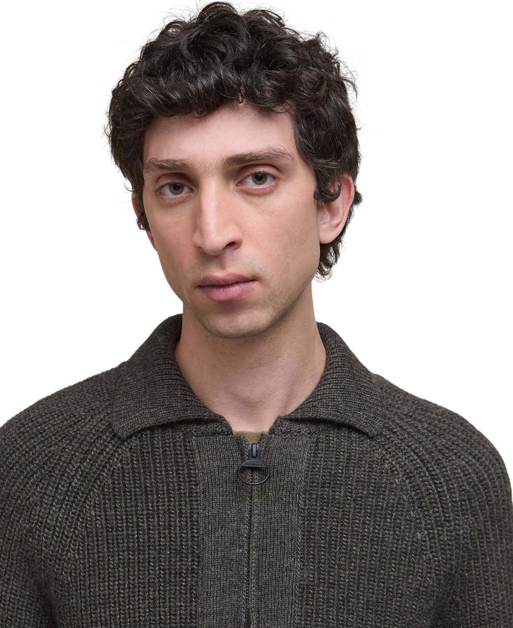 Barbour Garthman Knitted Zip-Up Jumper Olive Ink-4