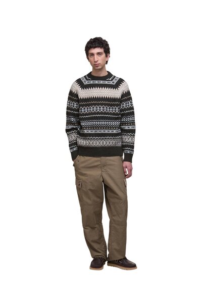 Barbour Hase Brushed Fair Isle Crew Neck Olive Ink
