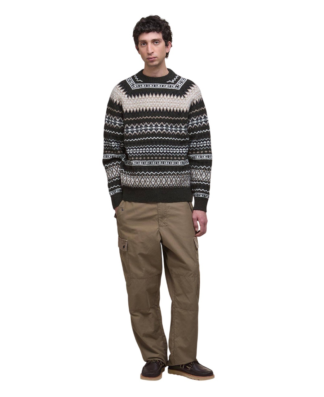 Barbour Hase Brushed Fair Isle Crew Neck Olive Ink-1