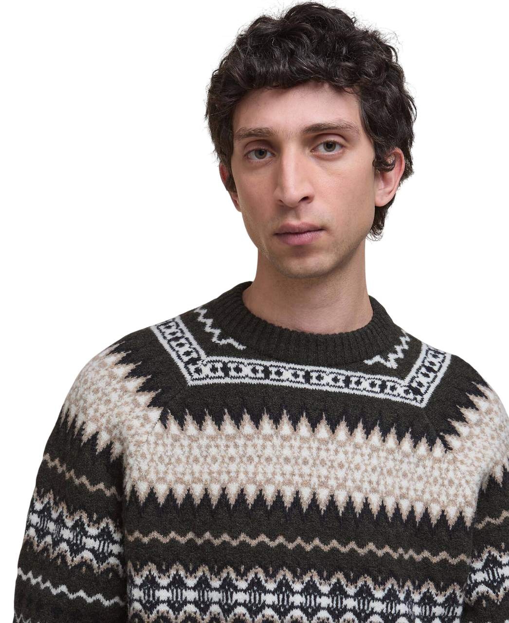 Barbour Hase Brushed Fair Isle Crew Neck Olive Ink-3