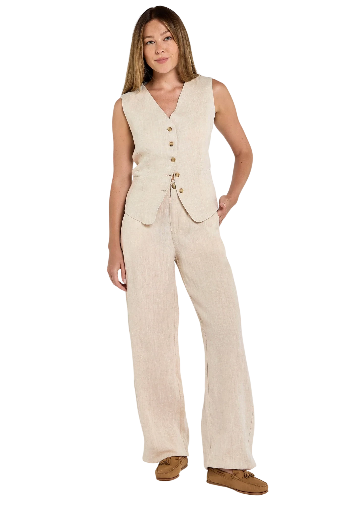 Dubarry Killaloe Dames Linnen Gilet - Oatmeal-4