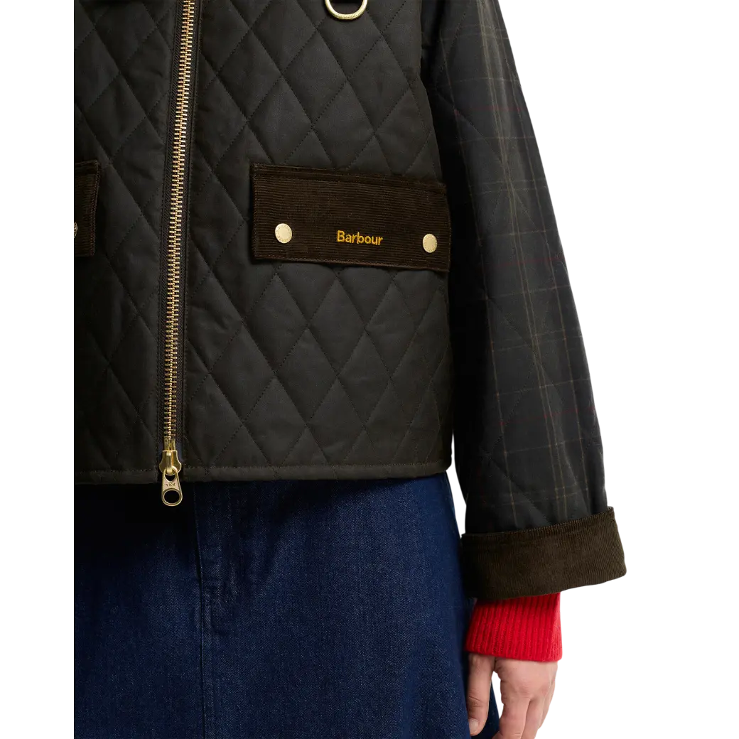 Barbour Tartan Reimagined Icons Taran Quilted Spey Waxed Jacket Olive/Classic-6
