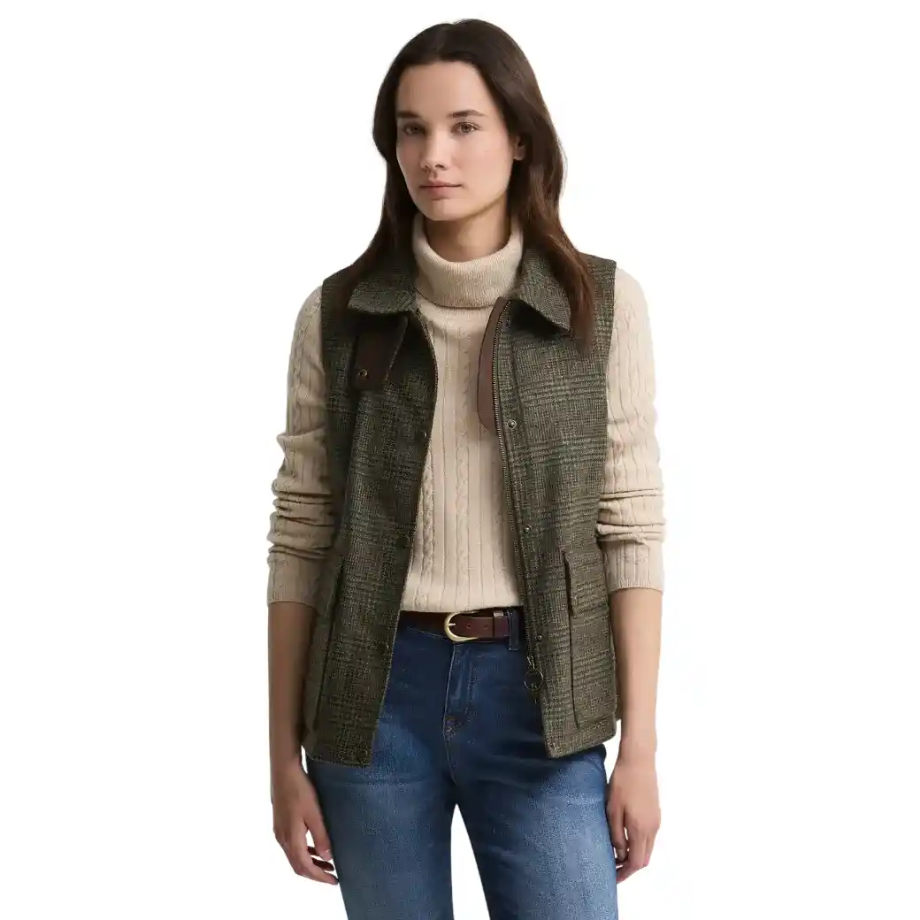 Barbour Joyce Wool Gilet Olive Price Of Wales Check-3