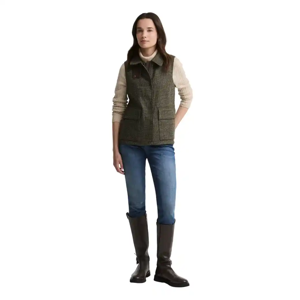 Barbour Joyce Wool Gilet Olive Price Of Wales Check-4