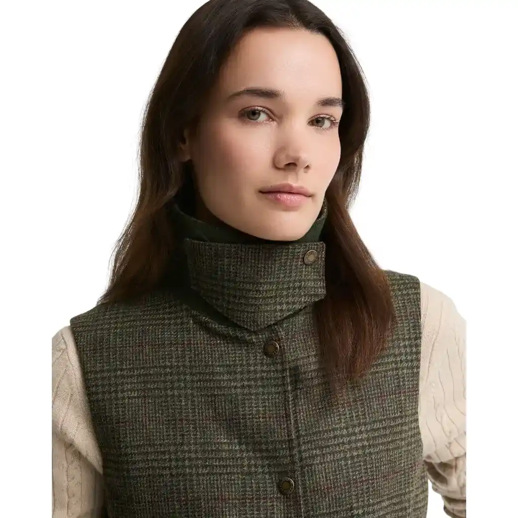 Barbour Joyce Wool Gilet Olive Price Of Wales Check-6