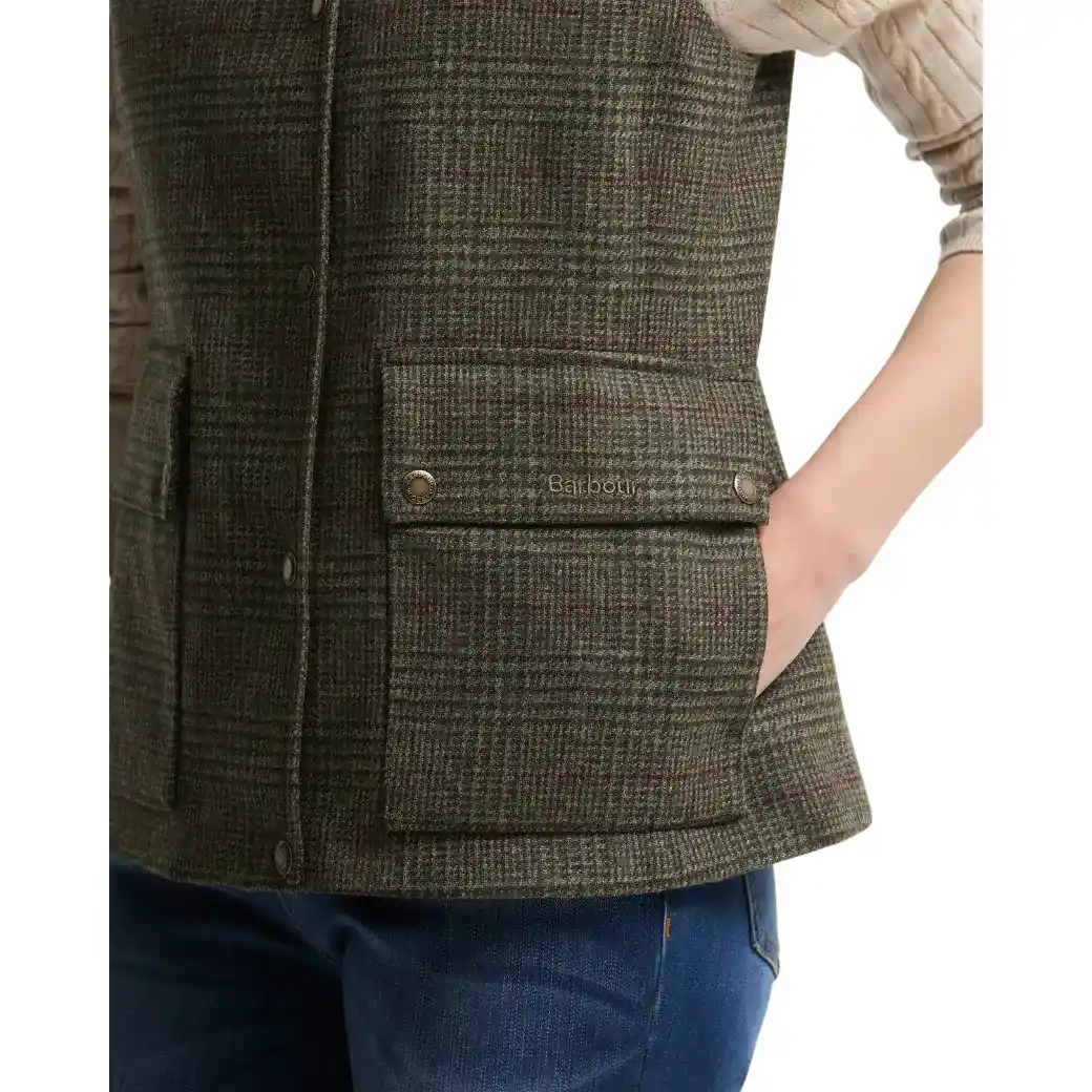 Barbour Joyce Wool Gilet Olive Price Of Wales Check-8