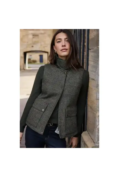 Barbour Joyce Wool Gilet Olive Price Of Wales Check