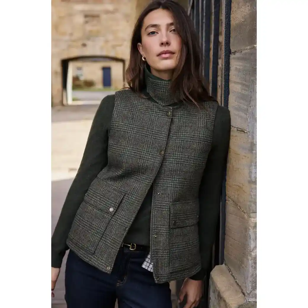 Barbour Joyce Wool Gilet Olive Price Of Wales Check-1