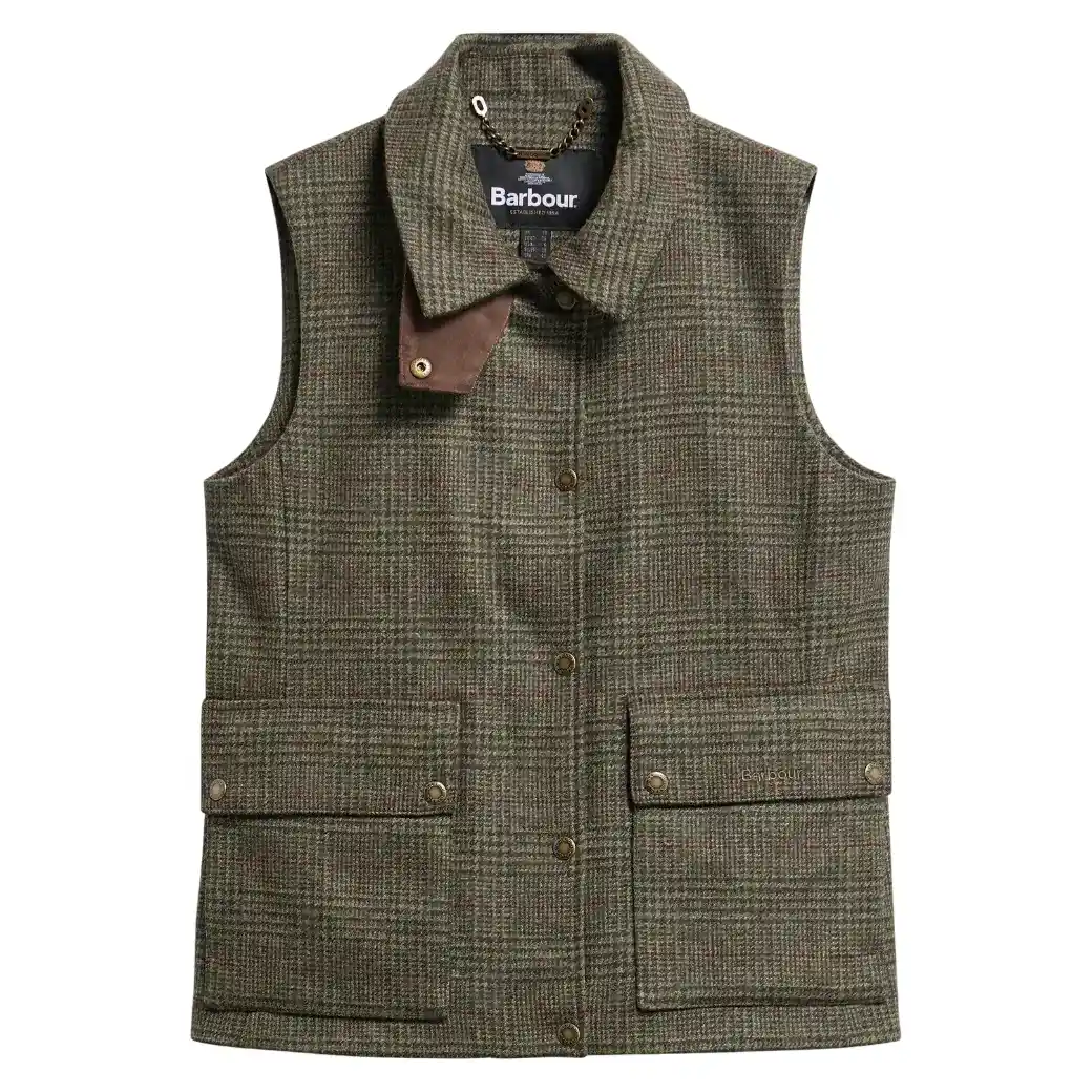 Barbour Joyce Wool Gilet Olive Price Of Wales Check-2