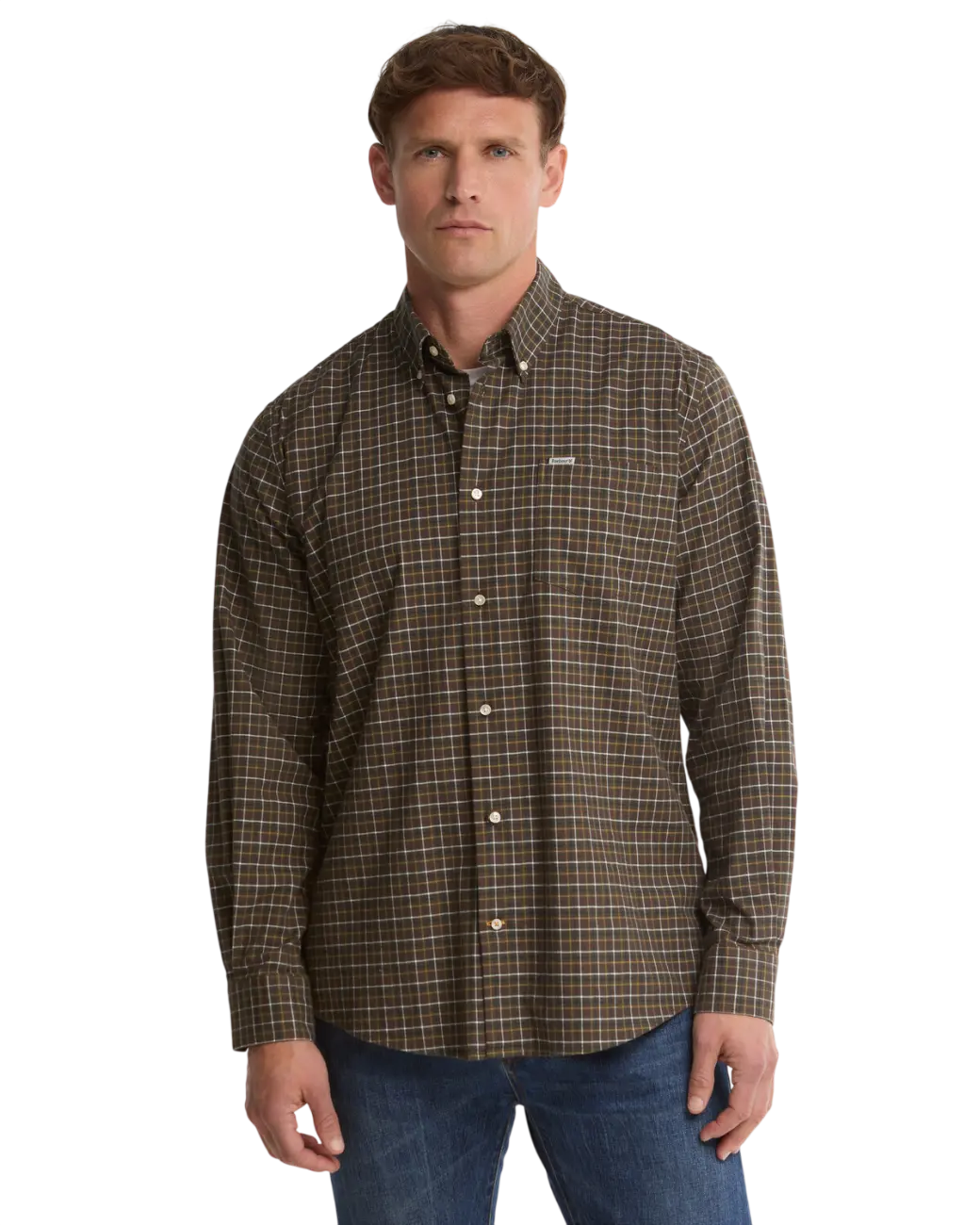 Barbour Alderwood Tattersall Long-Sleeved Shirt Olive-1