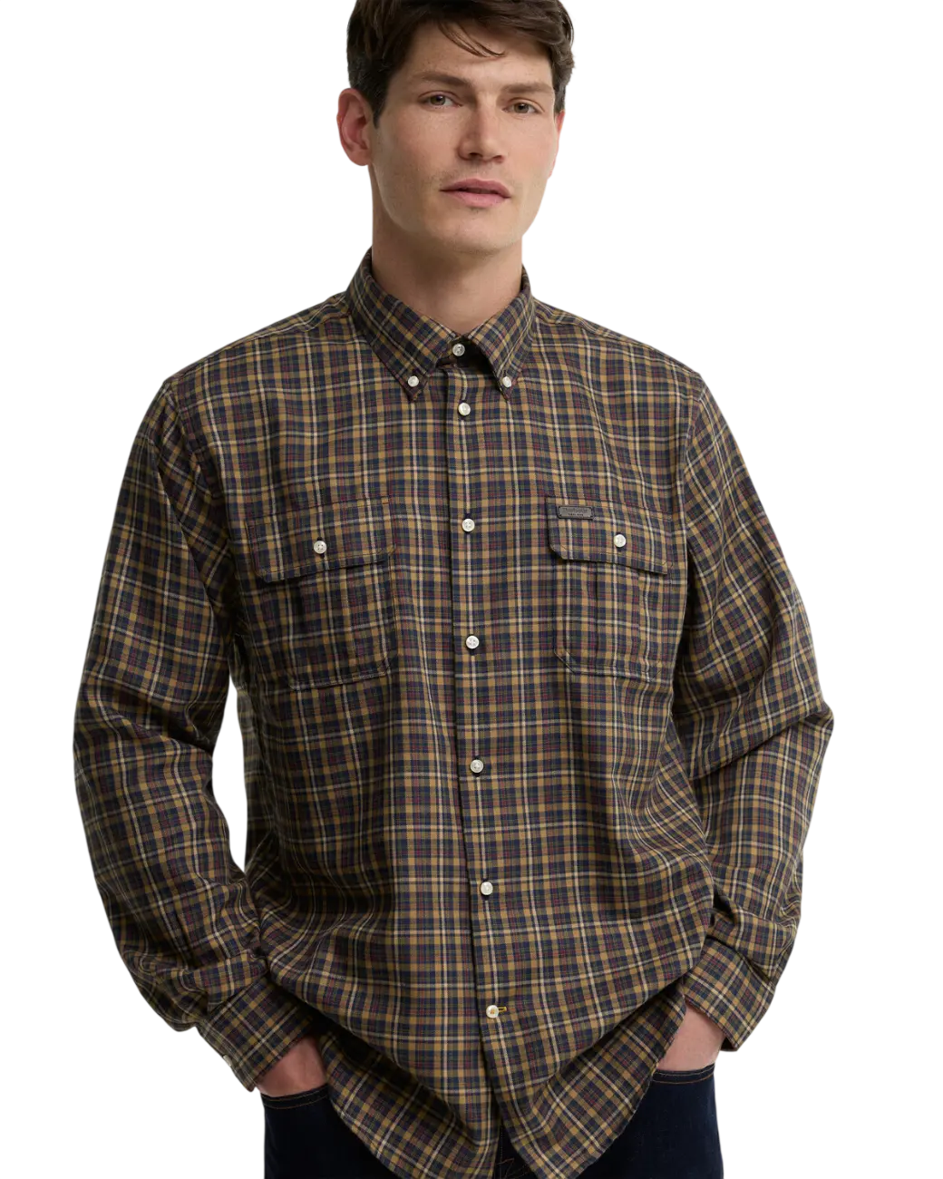 Barbour Panwell Thermo-Weave Checked Shirt Camel-4